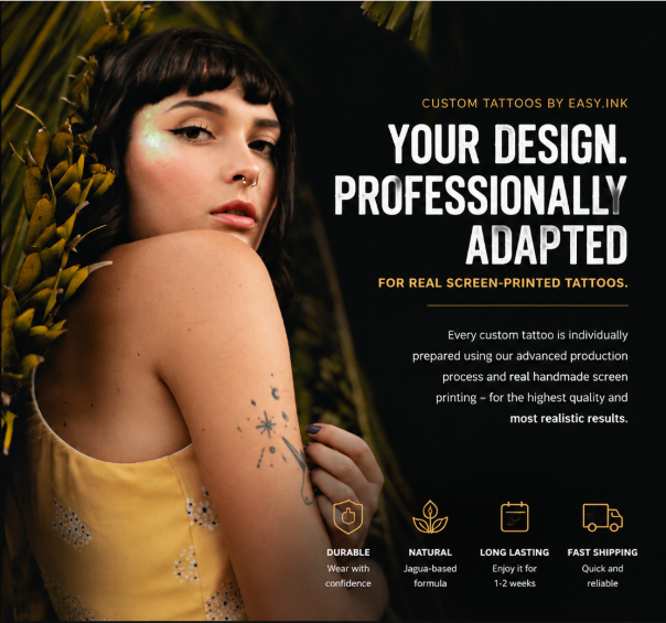 Your Design. Real Hand Screen Printing. Each Order Includes 5 Matching Tattoos.